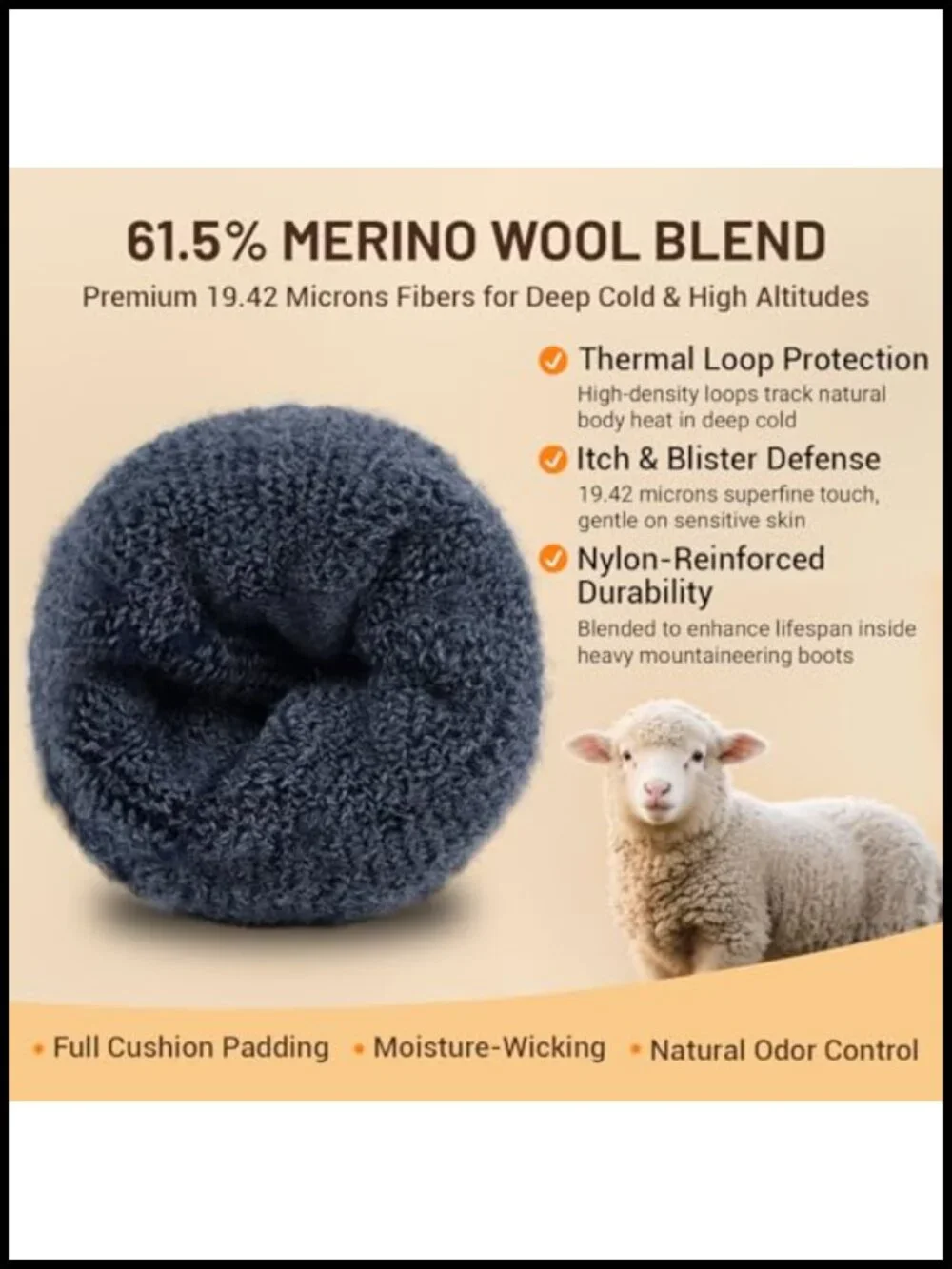 Merino Wool Full Cushion Hiking Socks Thermal Anti Blister Seamless Toe